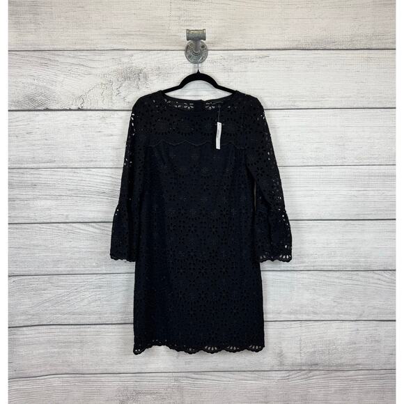 J.Crew Women's Black Eyelet Embroidered Bell Sleeve Mini Dress Size 4 - Picture 1 of 8